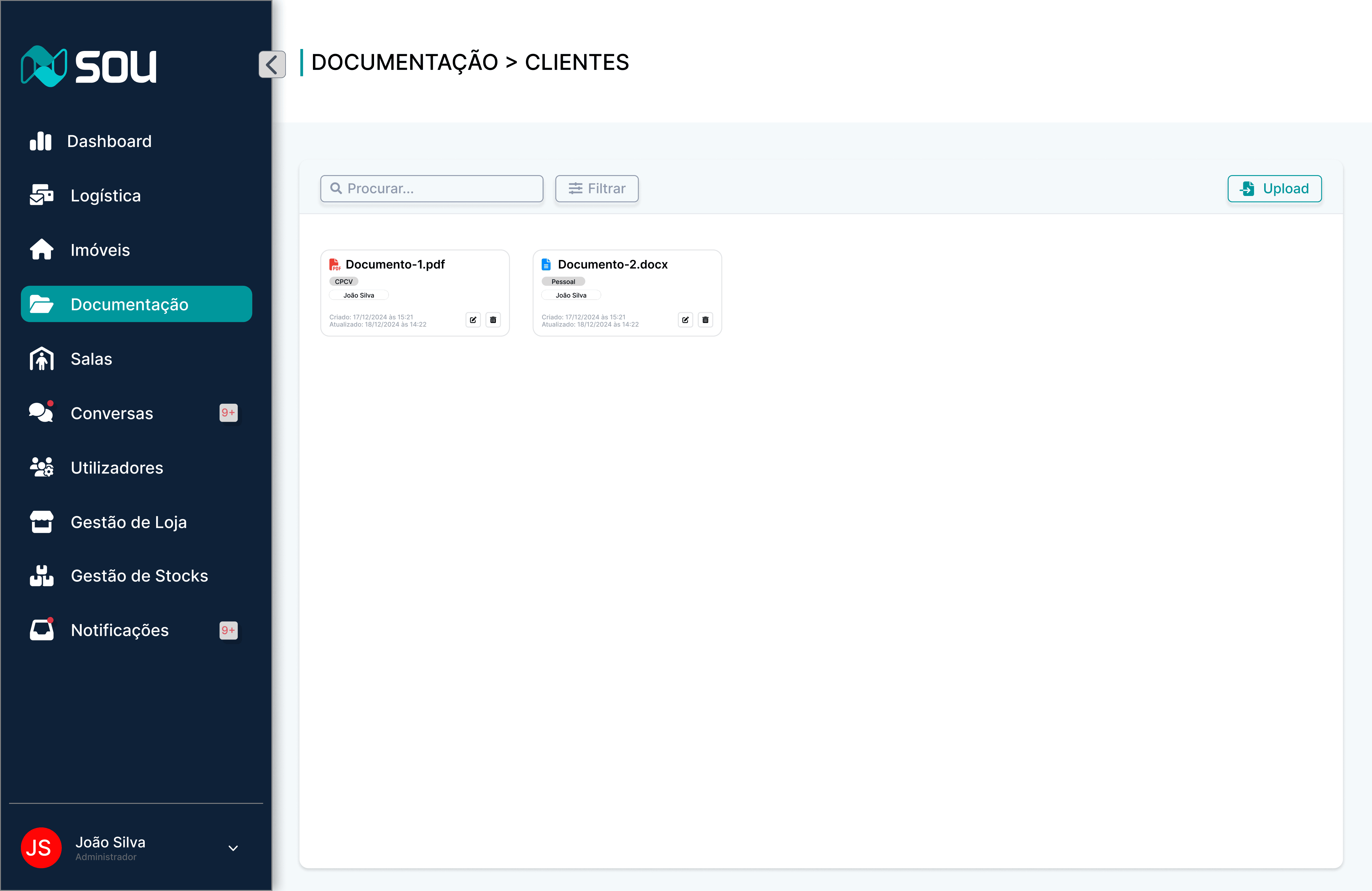 Document management area of the SOU platform