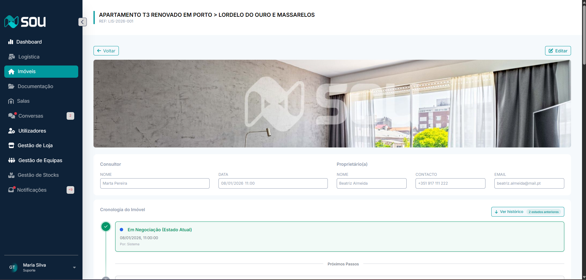 Property management record in the platform developed for SOU
